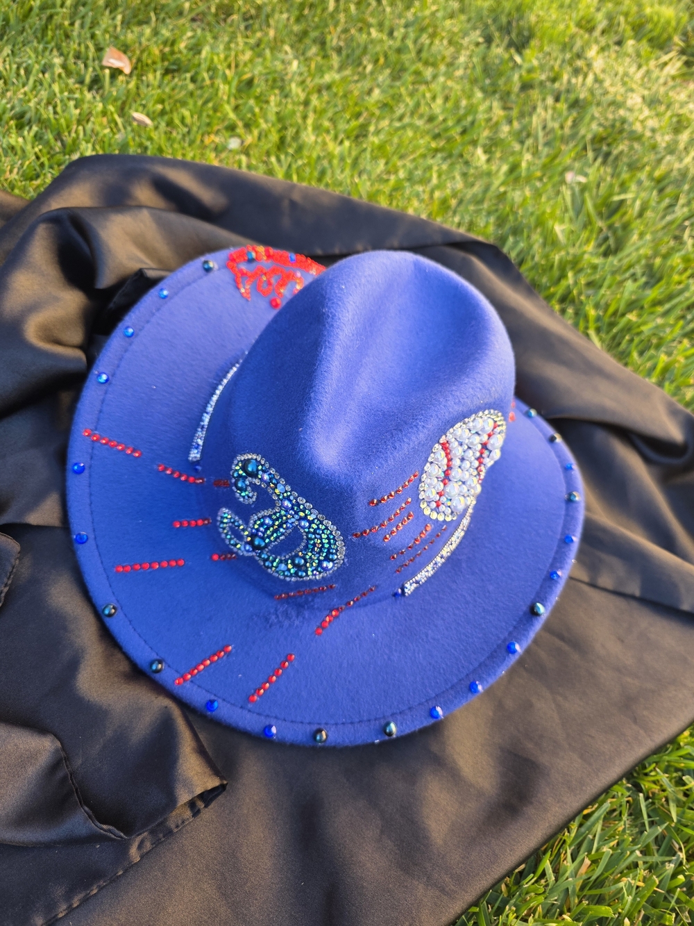Royal Blue Felt Cowboy Hat with WORLDS SERIES DODGER design, Custom, Rhinestone